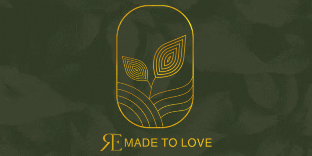 "R&E – Made To Love logo, symbolizing the brand's commitment to conscious luxury, sustainability, and personalized artistic creations."