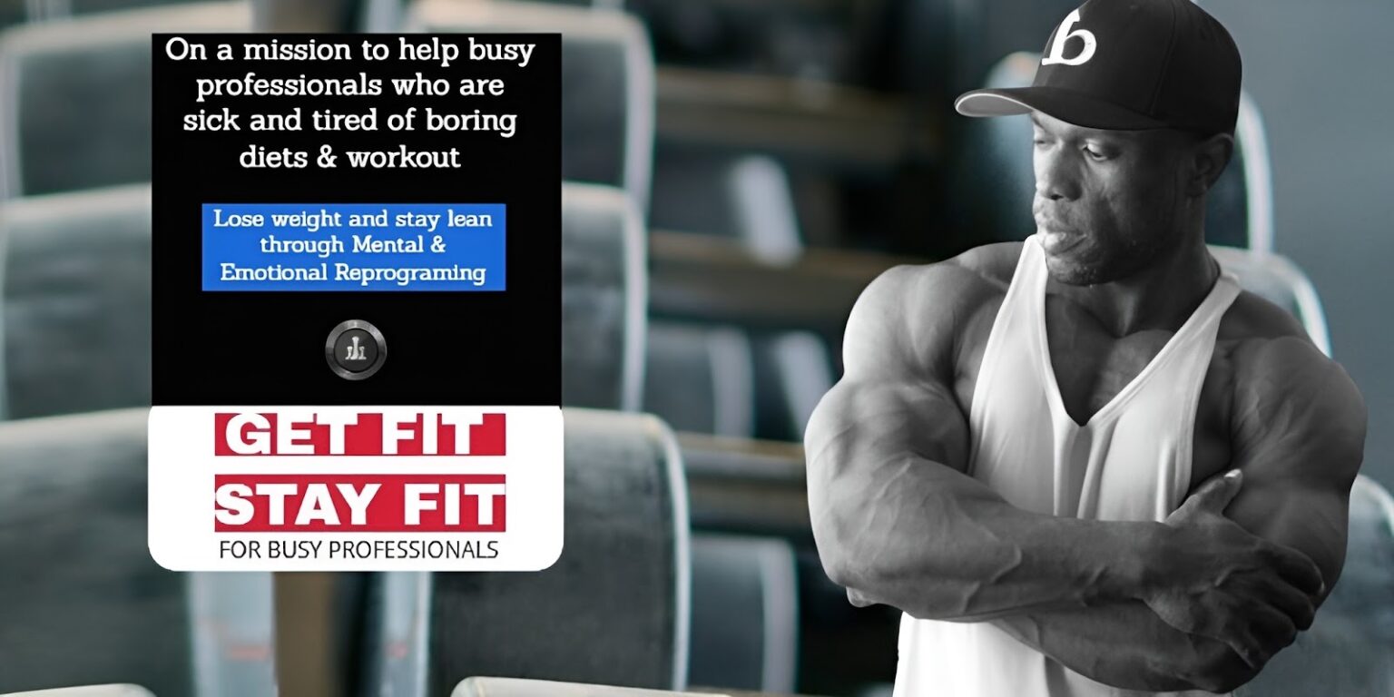 Man in gym, promoting Get-FitStay-Fit for busy professionals, emphasizing mental and emotional reprogramming for sustainable weight loss.