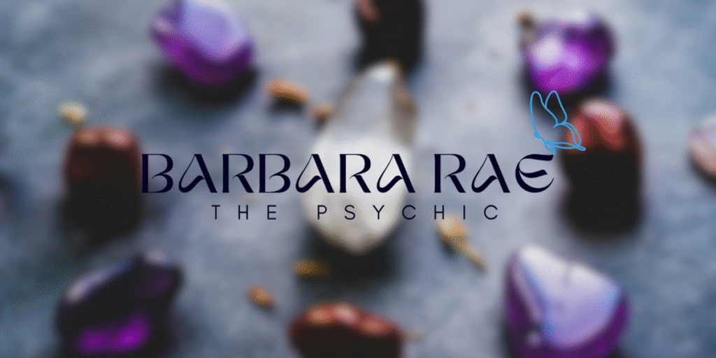 Barbara Rae: Six Decades of Transformative Spiritual Guidance Logo for Barbara Rae The Psychic surrounded by colorful healing crystals, representing intuitive spiritual guidance and tarot wisdom.