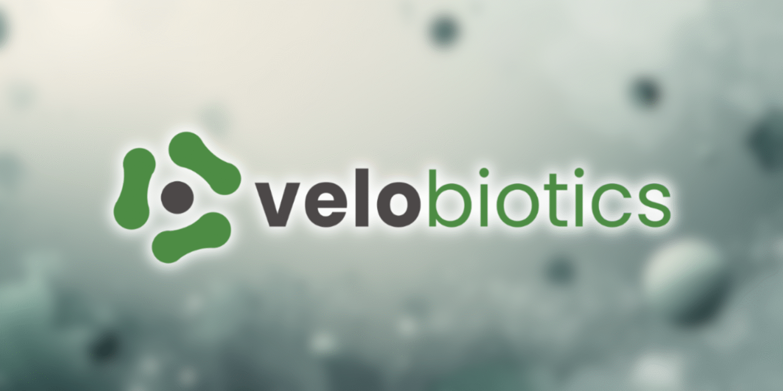 "Velobiotics logo, representing their innovative probiotic technology focused on gut health, offering scientifically-backed solutions for wellness."