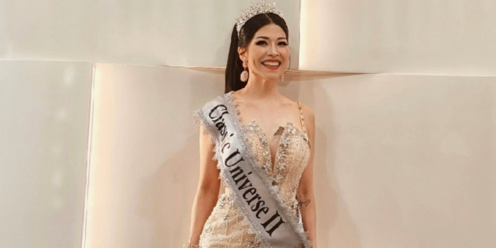 The Rise of Lillian Yeo: A Three-Year Journey to the Global Top 3 "Lillian Yeo, wearing a crown and sash, celebrates her achievements as a pageant titleholder and advocate for empowerment."