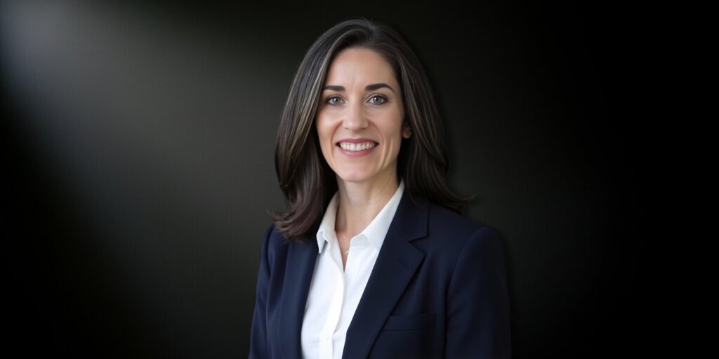 A smiling woman in a business suit, representing Dr. Dominique Taylor, a leader in hormone replacement therapy.