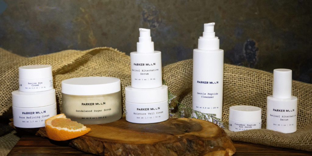 Parker Moon skincare products, designed for sensitive skin, highlight the brand's luxurious, gentle, and effective approach to beauty.