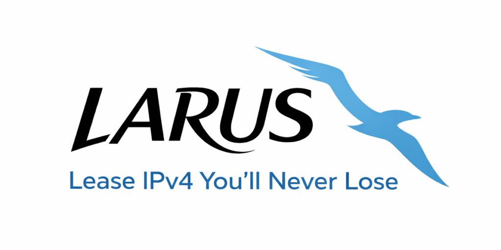 LARUS logo representing its global IPv4 leasing services, emphasizing long-term solutions and a transparent global marketplace for network operators.