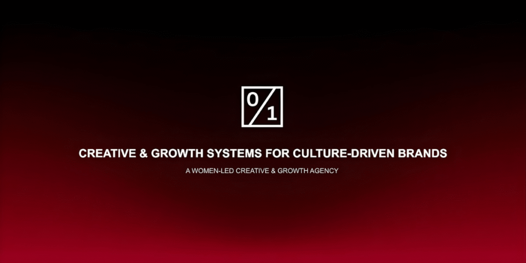 0.1% Agency's logo and tagline, emphasizing creative and growth systems for culture-driven brands.