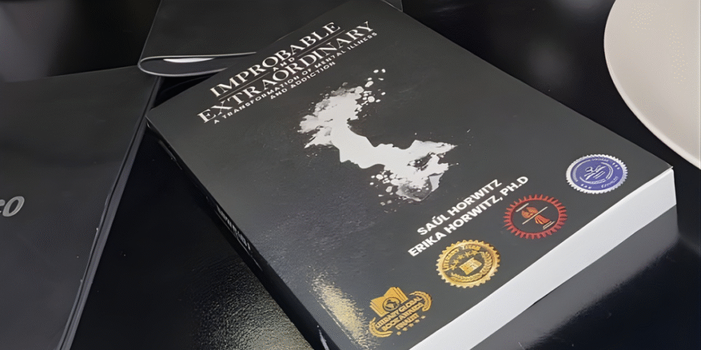 Saul Horwitz and Dr. Erika Horwitz presenting memoir Improbable and Extraordinary exploring bipolar disorder recovery, addiction transformation, trauma healing, and psychological resilience journey.