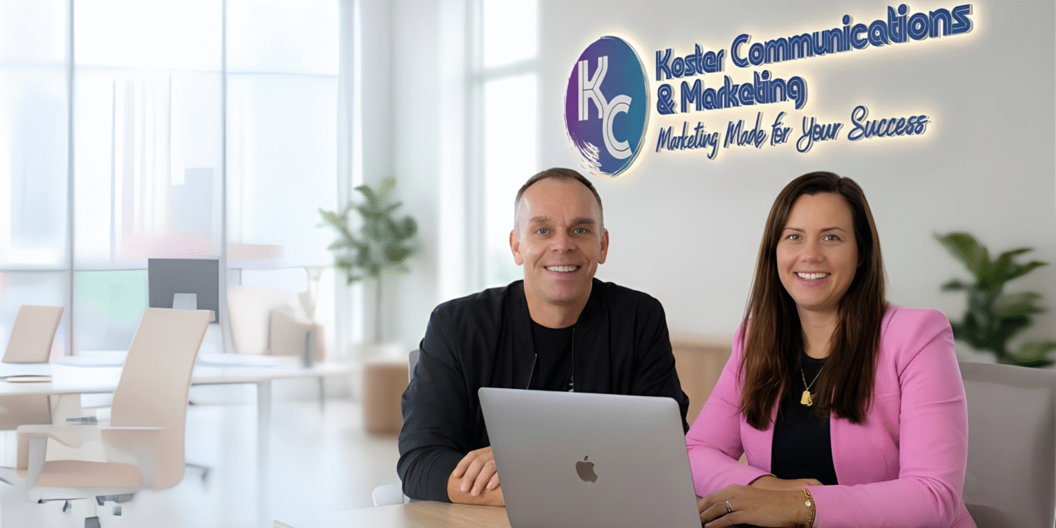 Eva Koester leading Koster Communications, showcasing SME growth strategy through clarity, AI insights, storytelling, brand alignment, and strategic marketing expertise.
