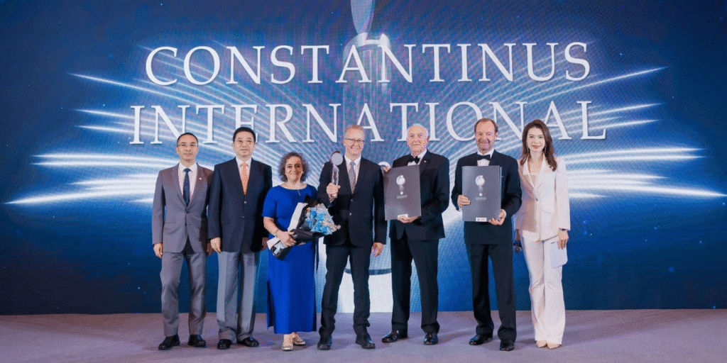 Award recipients pose on stage at the Constantinus International ceremony.