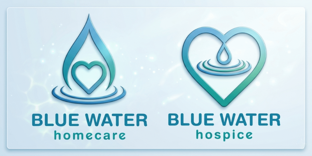 Barbie Maier’s Commitment To Compassionate Care Continues To Shape Central Texas Communities Blue Water Homecare and Hospice logos featuring heart and water drop symbols in calming blue tones.