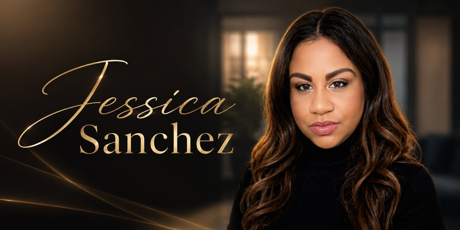 From Pain To Purpose: How Jessica Sanchez Is Building A Healing Centered Movement For Black And Latina Women Jessica Sanchez portrait with elegant gold typography on a dark professional background.