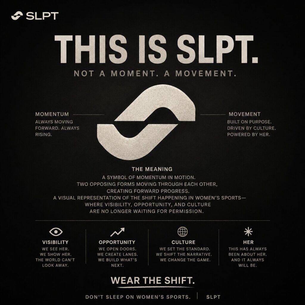 SLPT brand manifesto graphic highlighting momentum, visibility, opportunity, culture, and support for women’s sports.