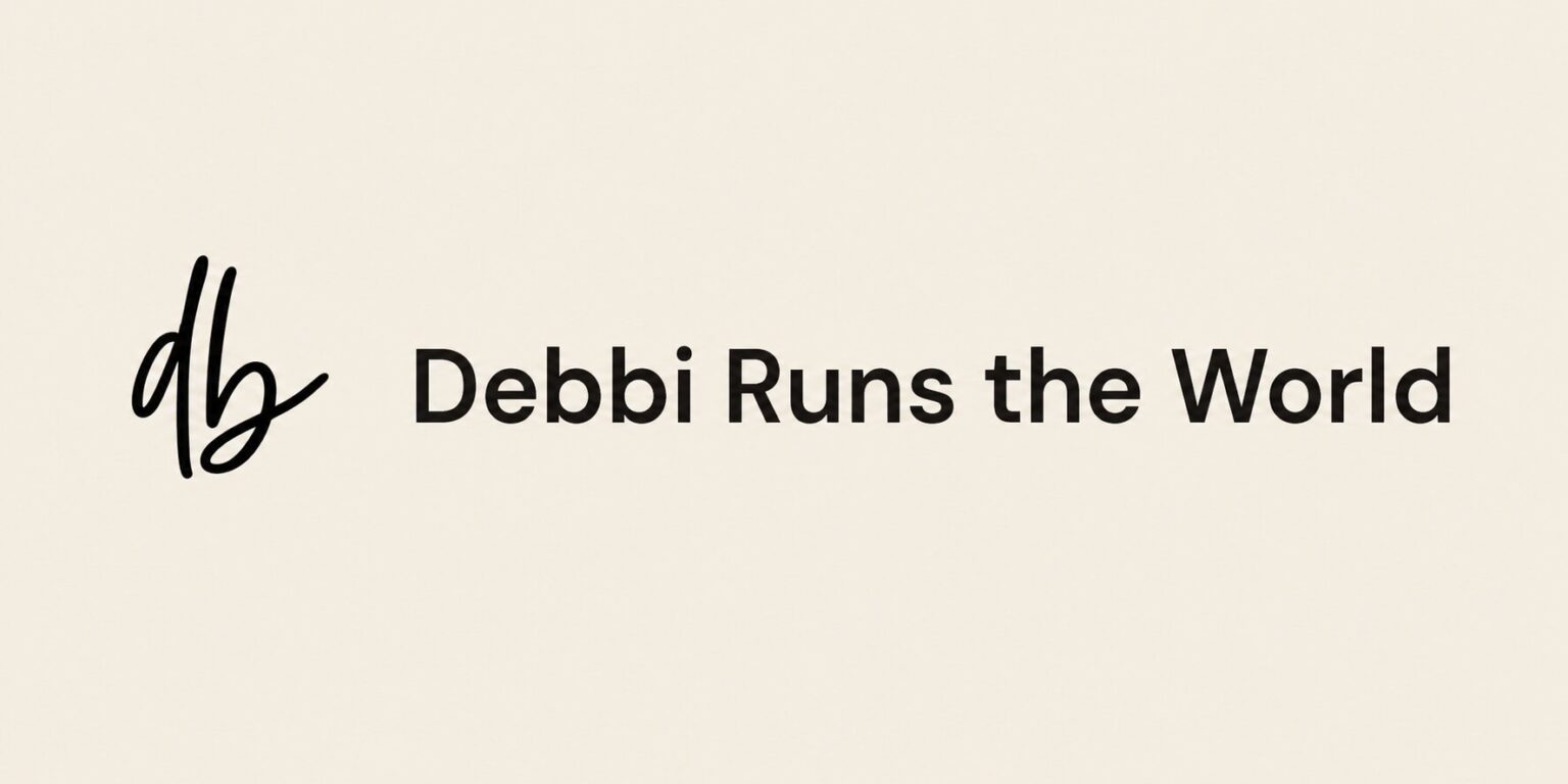 Debbi Runs the World logo featuring stylized initials and campaign name on a light background.