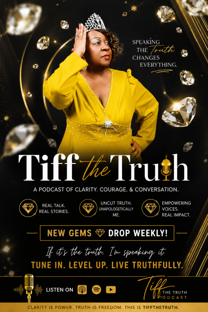 TifftheTruth podcast promotional poster featuring Tiffany Turnbull-Kennedy, highlighting truth-centered conversations and weekly episodes.