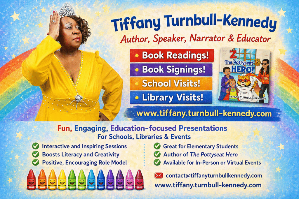 Tiffany Turnbull-Kennedy promotes author visits, book readings, and educational events alongside her children’s book.