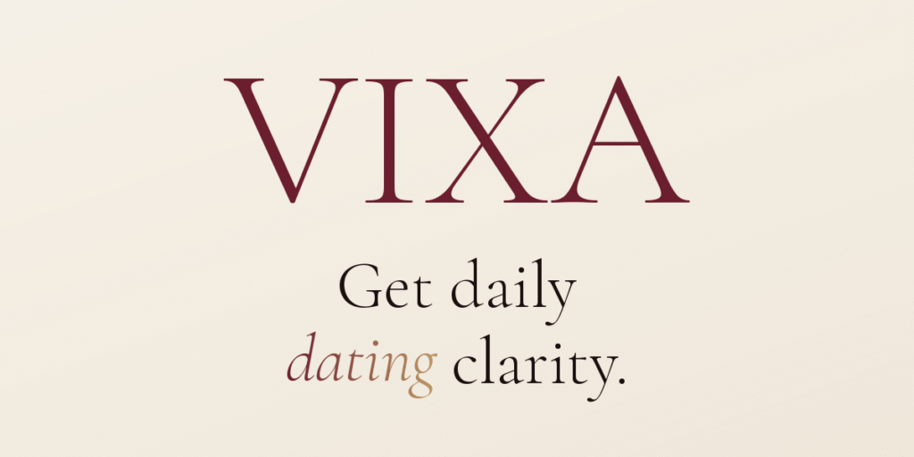 VIXA AI dating clarity app logo promoting daily dating clarity for women